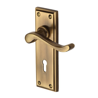 Heritage Brass Edwardian Antique Brass Door Handles -  W3200-AT (sold in pairs) LOCK (WITH KEYHOLE)