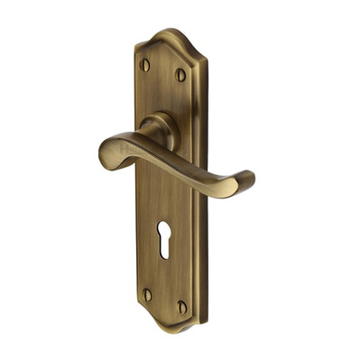 Heritage Brass Buckingham Antique Brass Door Handles - W4200-AT (sold in pairs) LOCK (WITH KEYHOLE)