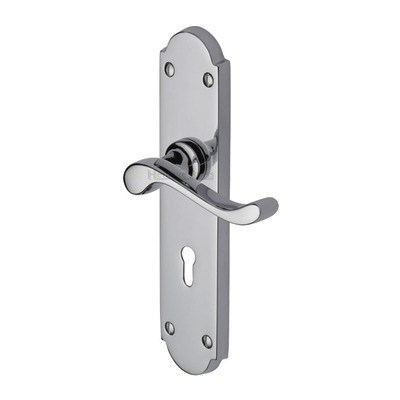 Heritage Brass Savoy Long Polished Chrome Door Handles - V750-PC (sold in pairs) LOCK (WITH KEYHOLE)