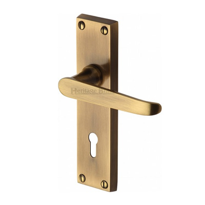 Heritage Brass Victoria Antique Brass Door Handles - V3900-AT (sold in pairs) LOCK (WITH KEYHOLE)