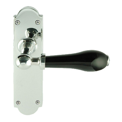 Chatsworth Black Porcelain Door Handles, Polished Chrome Backplate - PCBUL29-BLK (sold in pairs) LATCH