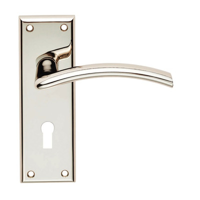 Carlisle Brass Serozzetta Residential Trenta Door Handles On Backplate, Polished Nickel - SZR031PN (sold in pairs) EURO PROFILE LOCK (WITH CYLINDER HOLE)