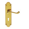 Carlisle Brass Victorian Scroll Door Handles On Shaped Backplate, Polished Brass - M67 (sold in pairs) LATCH