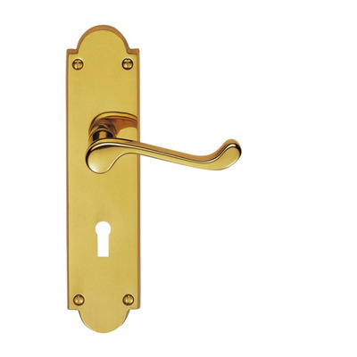 Carlisle Brass Victorian Scroll Door Handles On Shaped Backplate, Polished Brass - M67 (sold in pairs) LATCH