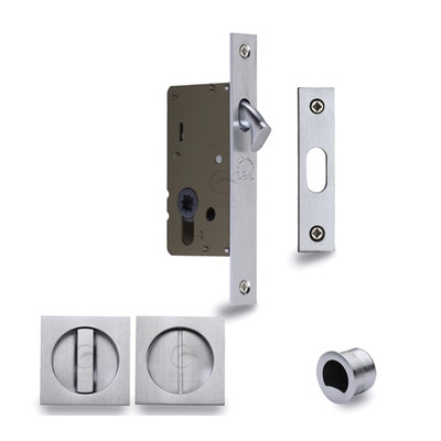 Heritage Brass Square Flush Handle Sliding Door Privacy Lock Set, Satin Chrome - SQ2308-SC 40mm SQUARE FLUSH HANDLE - SATIN CHROME
