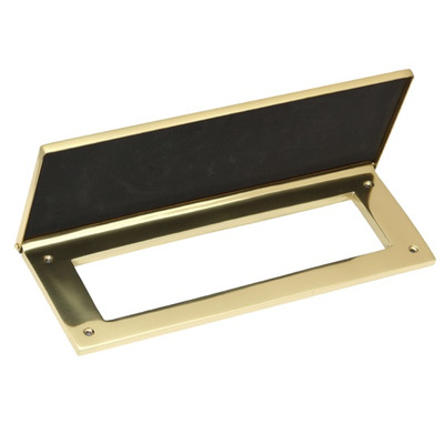 Prima Horizontal Internal Door Tidy With Draught Excluder (260mm x 88mm OR 310mm x 115mm), Polished Brass OR Unlacquered Brass - PB2012 UNLACQUERED BRASS - 260mm x 88mm (Aperture 200mm x 45mm)