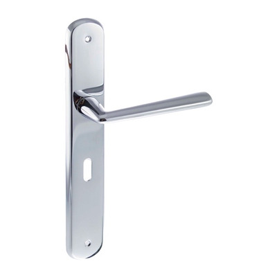 Atlantic Forme Valence Solid Brass Designer Door Handles On Backplate, Polished Chrome - FBP193KPC (sold in pairs) LOCK (WITH KEYHOLE)