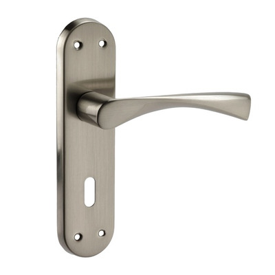 Access Hardware K Series Radius End Door Handles On Backplate, Satin Aluminium - K2213SA (sold in pairs) EURO PROFILE LOCK (WITH CYLINDER HOLE)