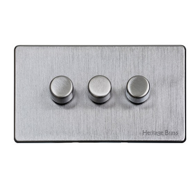 M Marcus Electrical Studio 3 Gang 2 Way Push On/Off Dimmer Switch, Satin Chrome (250 OR 400 Watts) - Y33.280.250 SATIN CHROME - 250 WATTS