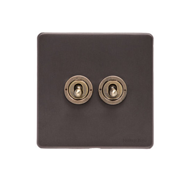 M Marcus Electrical Verona 20 AMP 2 Gang 2 Way Dolly Switch, Matt Bronze With Antique Brass Switch - VR9.2410.AB MATT BRONZE WITH ANTIQUE BRASS