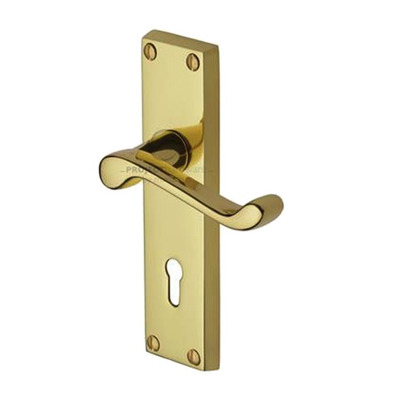 M Marcus Project Hardware Malvern Design Door Handles On Backplate, Polished Brass - PR600-PB (sold in pairs) LOCK (WITH KEYHOLE)