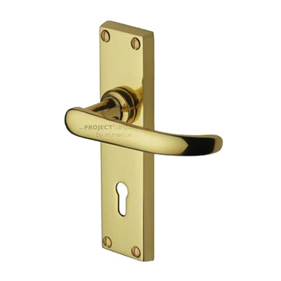 M Marcus Project Hardware Avon Design Door Handles On Backplate, Polished Brass - PR900-PB (sold in pairs) LOCK (WITH KEYHOLE)