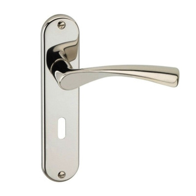 Urfic Lyon Style Save Door Handles On Backplate, Polished Nickel - 1640-5225-04 (sold in pairs) EURO PROFILE LOCK (WITH CYLINDER HOLE)
