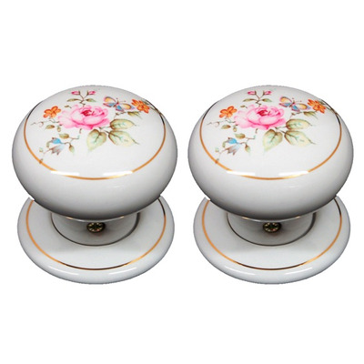 Chatsworth Floral Porcelain Mortice Door Knobs, Chelsea Spray - BUL602-7-CHEL (sold in pairs) PORCELAIN CHELSEA SPRAY MORTICE KNOB