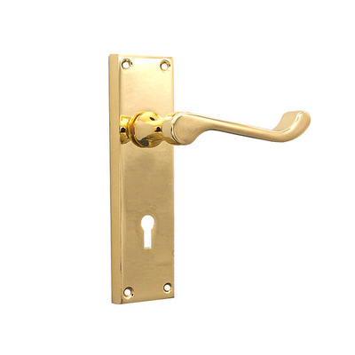 Spira Brass Victorian Lever On Backplate, Polished Brass - SB1402PB (sold in pairs) LOCK (WITH KEYHOLE)