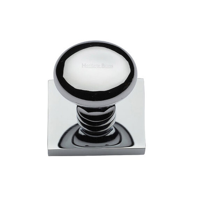 Heritage Brass Victorian Round Cabinet Knob With Square Backplate (32mm Knob, 38mm Base), Polished Chrome - SQ113-PC POLISHED CHROME - 32mm