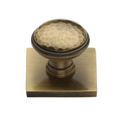 Heritage Brass Diamond Cut Cabinet Knob With Square Backplate (31mm Knob, 38mm Base), Antique Brass - SQ4545-AT ANTIQUE BRASS - 32mm