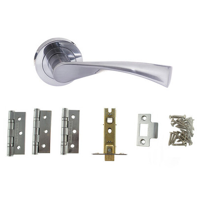 Atlantic Status Colorado Contract Door Pack Including Handles On Round Rose, 3" Latch & 3 x 2" Hinges (x3), Satin Chrome - ADPCS34RSC (sold in pairs) (Complete Pack With Handles, Latch & Hinges) - SATIN CHROME