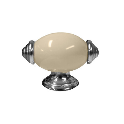 Chatsworth Oxford Pull Knob (Polished Chrome, Antique Brass OR Pewter), Cream Porcelain - BUL801-CRM ANTIQUE BRASS, CREAM PORCELAIN