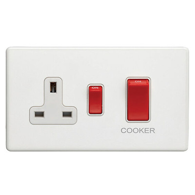 Carlisle Brass Eurolite Concealed 3mm 45 Amp Cooker Switch with Socket, White - ECW45ASWASW WHITE