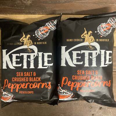3x Kettle Chips Sea Salt & Crushed Black Peppercorns Crisps Sharing Bags (3x130g)