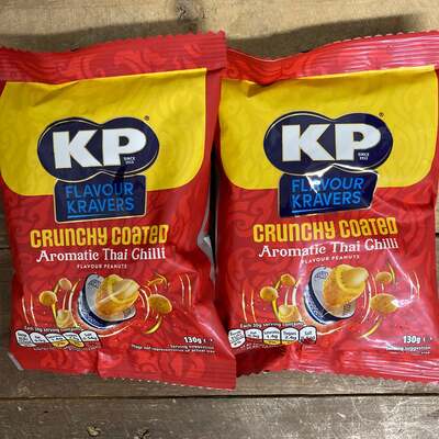 4x KP Flavour Kravers Thai Chilli Coated Peanuts Bags (4x130g)