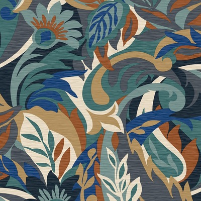 Casa Leaf Wallpaper Blue / Teal Green World of Wallpaper 5903
