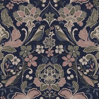 Image of Folk Floral Wallpaper Navy / Pink / Olive World of Wallpaper 946104