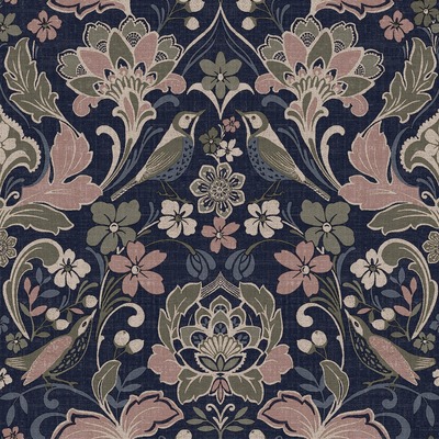 Folk Floral Wallpaper Navy / Pink / Olive World of Wallpaper 946104
