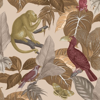 Into The Wild Tropical Life Wallpaper Beige/Red Galerie 18504