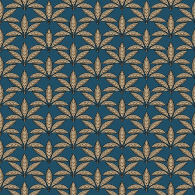 Into The Wild Leaf Motif Wallpaper Blue and Gold Galerie 18513

