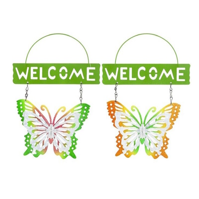 Metal Garden Welcome Sign Butterfly Hanging Decoration - TWO