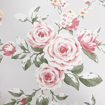 Catherine Lansfield Canterbury Floral Wallpaper Red/Grey Muriva 165506
