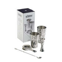 Tiki Stainless Steel 5 Piece Cocktail Set Tin-on-Tin Shaker, Jigger, Spoon and Strainer-164428 