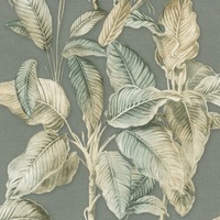 Boho Palm Leaf Vinyl Wallpaper Chalky Blue / Green Rasch 571462