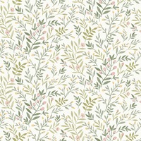 Leafy Trail Vinyl Wallpaper Sage Green / Pink Grandeco A78801