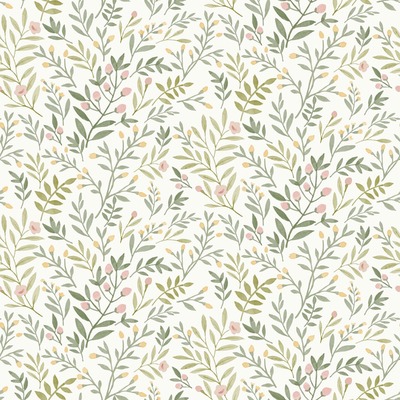 Leafy Trail Vinyl Wallpaper Sage Green / Pink Grandeco A78801

