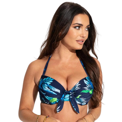 Pour Moi Palermo Padded Halter Bikini Top - Navy Tropical