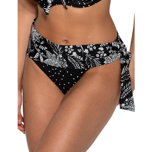 Pour Moi Getaway Fold Over Tie Bikini Brief - Black/White