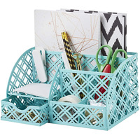 EXERZ Desk Organiser with 7 Compartments -Mesh Desk Tidy Caddy – Turquoise