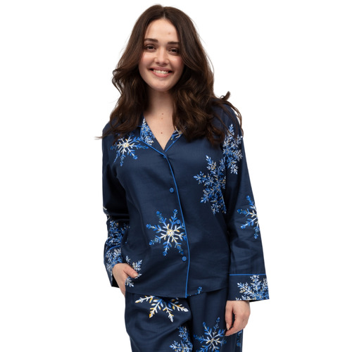 Cyberjammies Frosty Snowflake Print Pyjama Top - Navy Mix