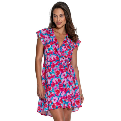 Pour Moi Penny Frill Wrap Beach Dress - Blue/Pink