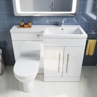 ELEGANT 1100mm Right Hand High Gloss White Vanity Unit & Back to Wall Toilet Unit with Ceramic Toilet & Basin