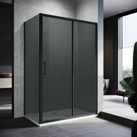 ELEGANT 1000x900mm Black Sliding Shower Door with side panel 8mm Easy Clean Nano Glass Shower Enclosure