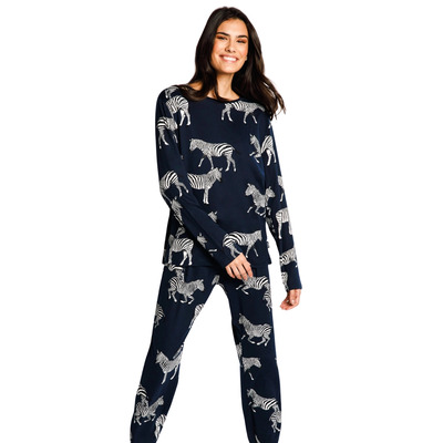 Chelsea Peers Long Pyjama Set - Navy Zebra Print - M - 12
