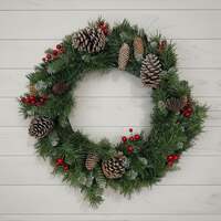 The Christmas Centre Frosted Winterberry 24in (60cm) Prelit Christmas Wreath with Warm White Battery Operated LED Lights