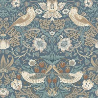 William Morris At Home Strawberry Thief Wallpaper Washed Blue 140503