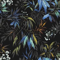 Kanata Leaf Wallpaper Blue / Black Belgravia 2338