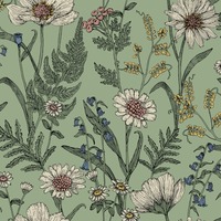 Wild Meadow Wallpaper Sage Green Fine Decor FD43337
