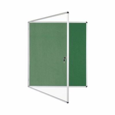 Bi-Office Lockable Felt Noticeboard Display Case 1238 x 1110mm (20 x A4) GREEN